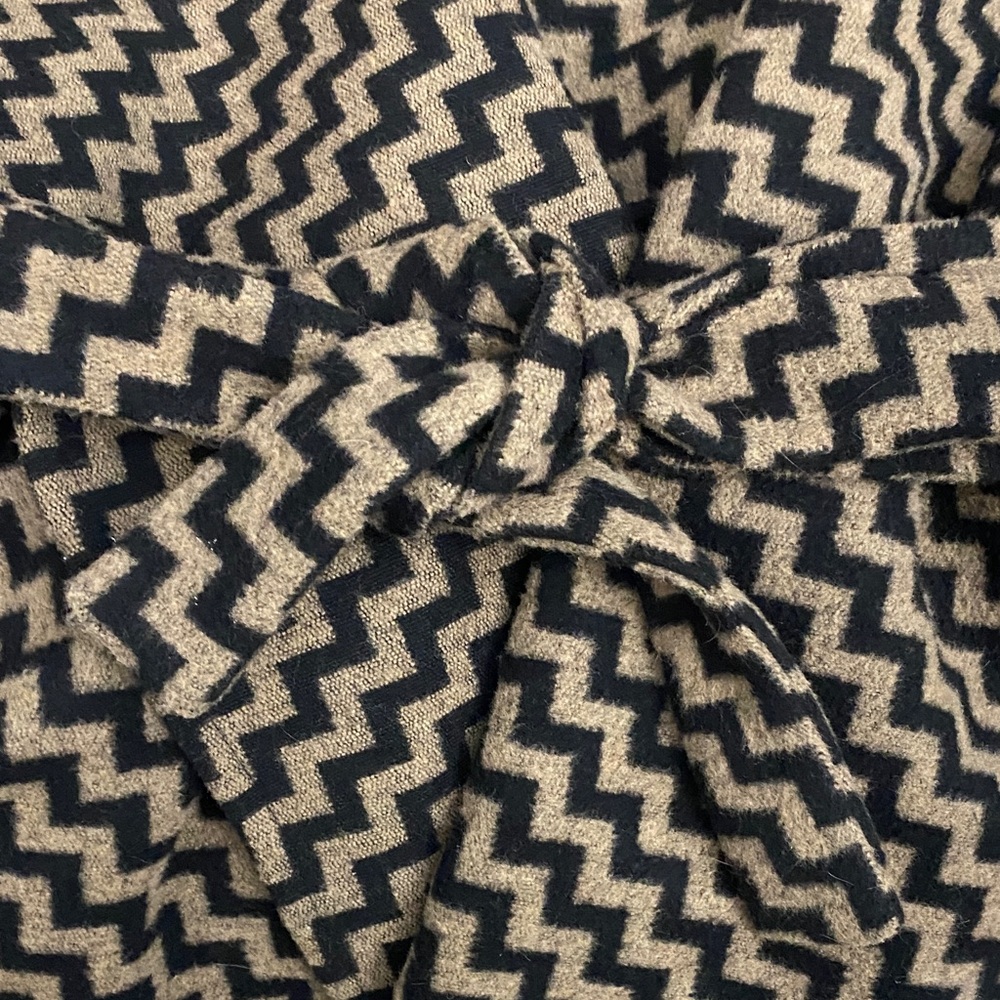 Anthropologie Tulle Wool Black and Tan Chevron Trench Coat - Picture 4 of 9